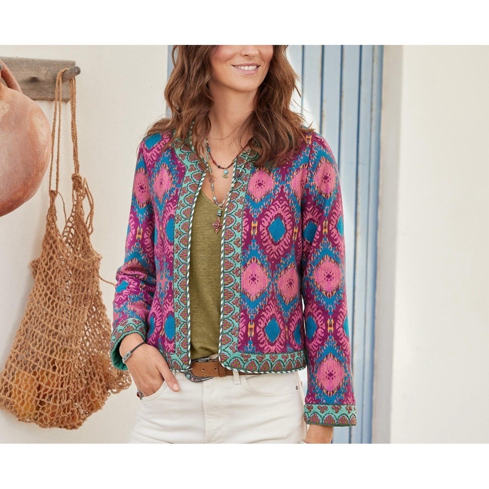 Sundance Amara Festival Artsy Boho Western Print Embroidered Jacket Top Size M